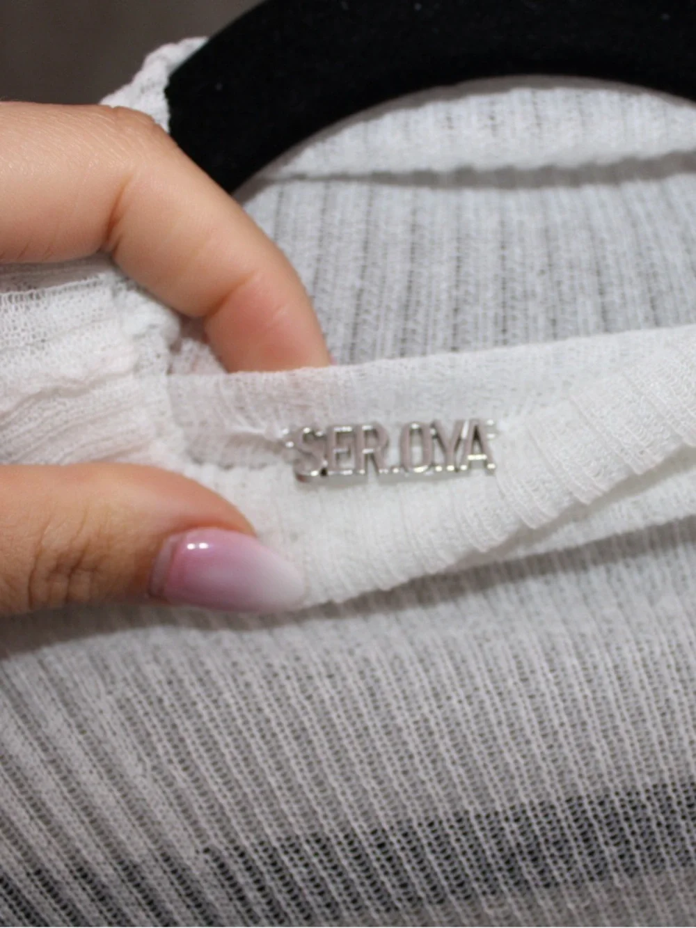 SEROYA Piper Sheer Ribbed Turtleneck Long Sleeve Top in White - Picture 4 of 4